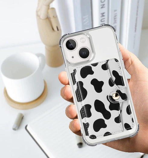 M-Plateau Phone Card Holder, Stick On with Snap Closure 3M Adhesive Leather Phone Wallet Work with iPhone 14 Case and Most Smartphones (Cow Print)...