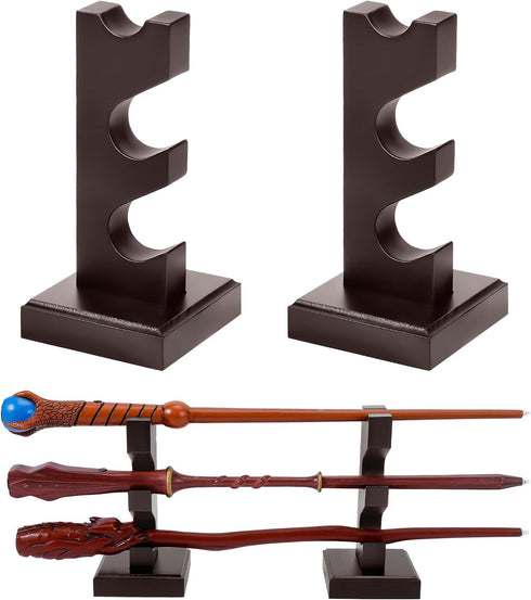 ChampWe Wizard Wand Display Stand Wooden Magic Wands Holder 3 Tiered for Collection Brown...