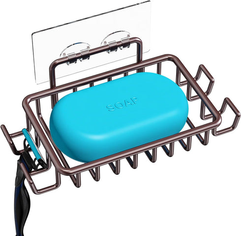 Nieifi Soap Dish Holder with 4 Hooks Stainless Steel Bronze Adhesive for Shower, Bathroom...