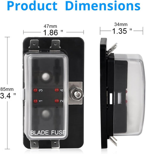 WATERWICH 4-Way Blade Fuse Box Standard Circuit Fuse Holder Box Block DC 12-32V with Waterproof Protection Cover for Car Boat Marine Trike Auto Ca...