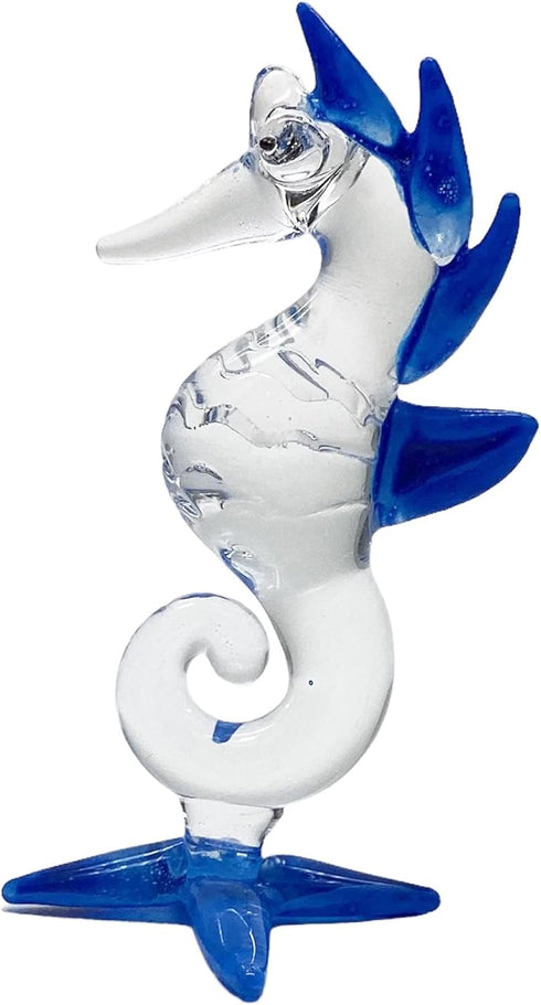 Garden Deco Glow in The Dark Blue Sea Horse Hand Blown Art Glass Figurine Ornament Sculpture...