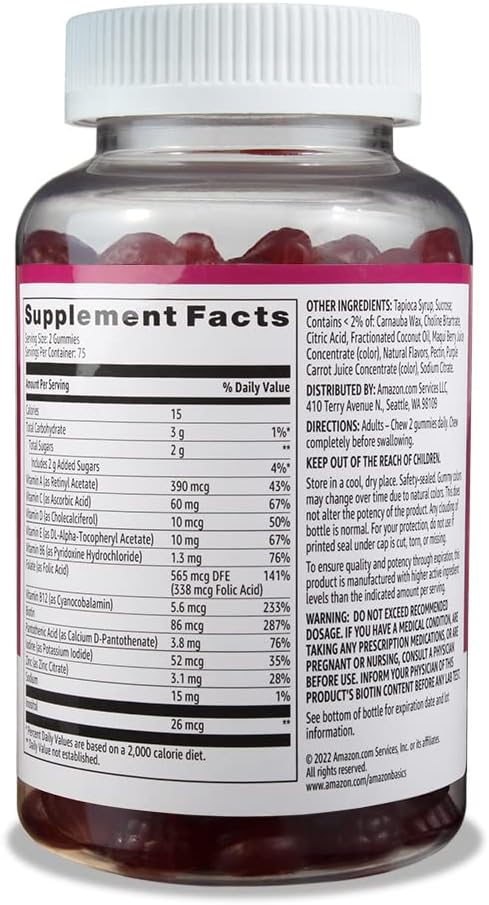 Amazon Basics Adult Multivitamin, 150 Gummies, 75-Day Supply, Mixed Berry & Cherry (Previously Solimo)...
