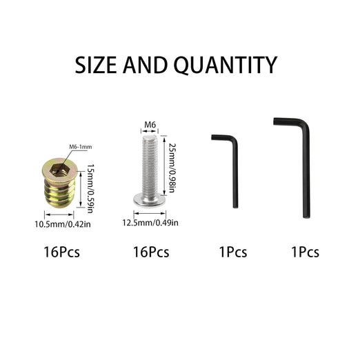 16 Sets M6x25 Furniture Screw Nut Threaded Wood Inserts Bolt Fastener Connector Hex Socket Drive M6x15 Screw-in Nuts...