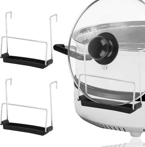 EMVANV Slow Cooker Lid Holder for Cooking, 2pcs Stainless Steel Pot Rack With Silicone Sink, Keeps Countertop No Mess (Black)...