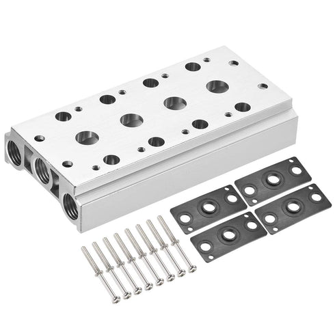 uxcell 1/4" G Thread 4 Row Aluminum Manifold Solenoid Air Pneumatic Valve Base Socket for 4V210 Series...