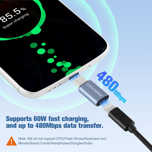 2Pack 60W Lightning to USB C Adapter with Keychain for iPhone 15/15 Pro/15 Pro Max/15 Plus,Samsung, Gender Changer Adapter,Old to New iPhone Conve...