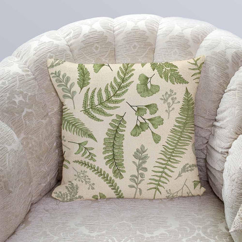 Throw Pillow Covers Green Leaf Floral in Vintage Style Leaves and Herbs Botanical Boxwood Seeded Eucalyptus Fern Maidenhair Pillow Case 18x18 Inch...