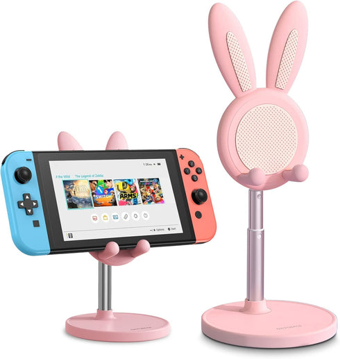 OATSBASF Cell Phone Stand, Adjustable Cute Bunny Phone Stand for Desk, Kawaii Phone Holder Stand, Compatible with All Mobile Phones, iPhone, Kindl...