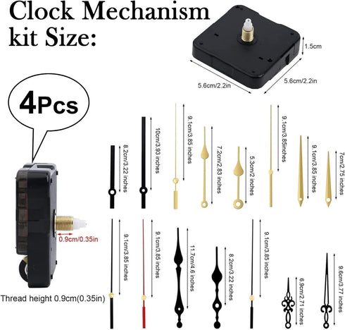 4Pcs Quartz Clock Mechanism Kit, Wall Clock Mechanisms Mattery Powered Replacement, Clock Movement Parts Motor Replacement DIY Repair Parts with 5...
