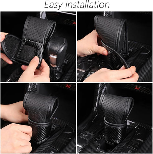 Car Gear Shift Knob Cover,Carbon Fibre Leather Gear Stick Cover for Car Decorations & Protection,Universal Car Interior Accessories Fits Car SUV T...