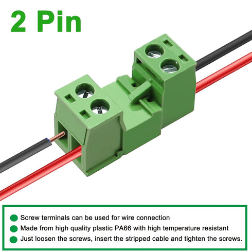 Tnisesm 16Pcs 2 Pin Screw Terminal Block Connector 5.08mm Pitch Pluggable with 2 Pin Phoenix Plug 300V 15A for 28-12AWG Cable...