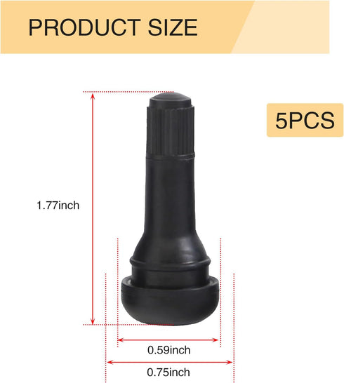 5 PCS Snap-in Tire Valve, TR413 Short Valve Stem, for Tubeless 0.45 Inches Rim Holes on Standard Vehicle Tires (Black)...