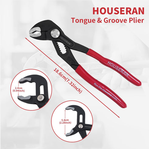 Water Pump Pliers, Slip Joint Pliers, 7 Inch Groove Joint Pliers, Wrench Pliers with Comfort Red Grips, CRV Tongue and Groove Pliers for Home Repa...