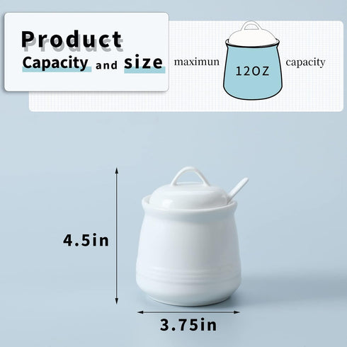 HAOTOP Porcelain Sugar Bowl, Ceramic Salt Bowl with Spoon and Lid for Home and Kitchen, 12 Ounces (White)...