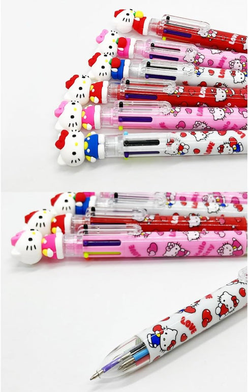 0.7mm 6-Color Multicolor Ballpoint Pen w/Cat Face Figure 1PC (Red)...