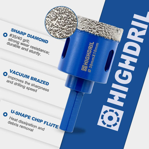 Dry Diamond Tile Drill Bit with Hex Shank,HIGHDRIL Diameter 1-9/50"(30mm) for Porcelain Ceramic Granite Marble Hard Materials Electric Drill Diamo...