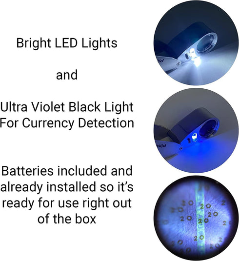 Diamond Tester Pen,High Accuracy Jewelry Diamond Tester?40X Full Metal Jewelers Eye Loupe,LED/UV Illuminated Pocket Folding Magnifying Glass,Profe...