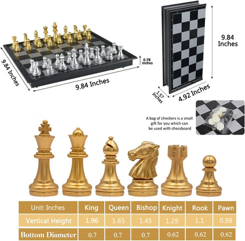 Silver and Golden Travel Chess Set 9.8'' with Game Board - Educational Games for Adults and Kids (9.8''_Silver and Golden)...