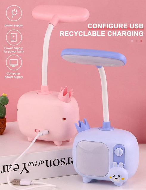 Little Deer Lamp with Pen Holder, Eye-Caring LED Portable Reading Light with 361 ° Curvable and Adjustable Neck-Blue...