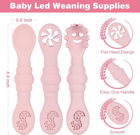 Silicone Baby Spoons Self Feeding 6+ Months, 3PCS Toddler Forks and Spoons Utensils Baby Led Weaning Teething Spoon Infant Spoons First Stage Newb...