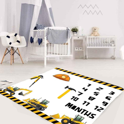 Construction Vehicle Baby Monthly Milestone Blanket, 48x40in Hard Hat Tool Hammer Blanket Soft Flannel for Nursery Newborn Gift Baby Shower,Baby G...