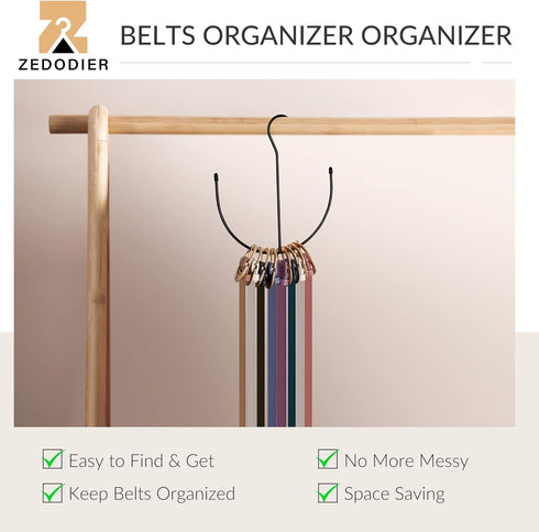 ZEDODIER Belt Hangers, Belt Rack Black Closet Accessories Organizers, Closet Organizer Hook Rack for Belt, Ties, Scarves, Camisoles, Hats, Bras, S...