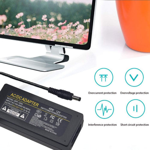 AC Adapter Power Supply 12V 4A 48W AC/DC Power Adapter with 5.5x2.1mm DC Plug 12V 4A 48W for LCD Monitor, LED Strip Light and Other Low Voltage De...