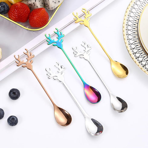 Christmas Reindeer Coffee Spoons Colored Stainless Steel Dessert Spoons Teaspoons for Stirring, Mixing, Sugar, Stir, Ice Cream, Cake...