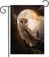 Fantasy Misty Forest Tree Owl Bird Full Moon Night Garden Yard Flag 12"x 18" Double Sided Polyester Welcome House Flag Banners for Patio Lawn Outd...