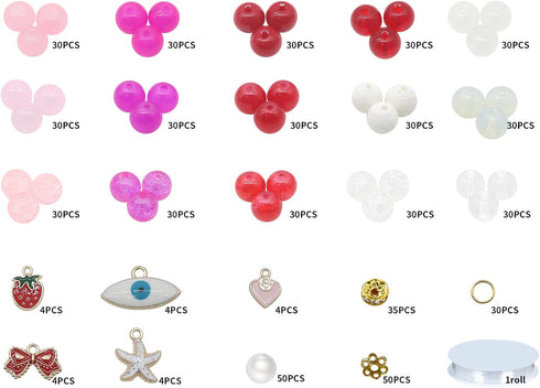 Pamir Tong 640PCS 8mm Assorted Glass Beads for Jewelry Making Kit,Round Valentine Beads, Bracelet Space Loose Beads for Jewelry Making Earring, Ne...