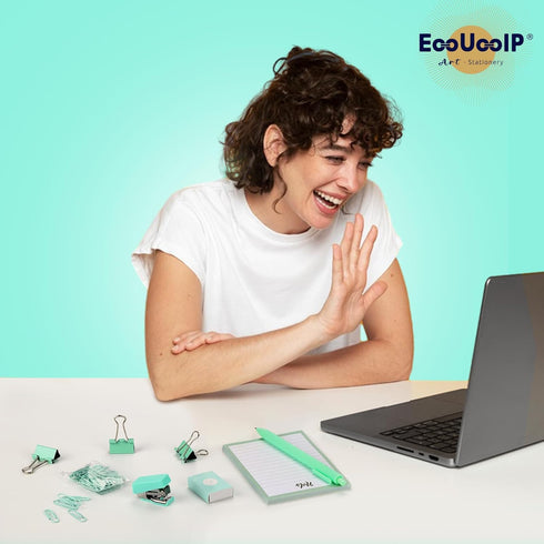 EooUooIP Desk Accessories Binding Set,Practical and Beautiful Green Office Supplies Set,Stapler Hole Puncher Paper Clips and Ballpoint Pen for Off...