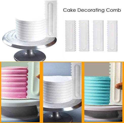4 Pcs/set Cake Scraper Decorating Plastic Sawtooth Comb Mousse Butter Cream Cake Edge Tools Plastic Sawtooth Cake Icing Smoother Kitchen Baking Ca...