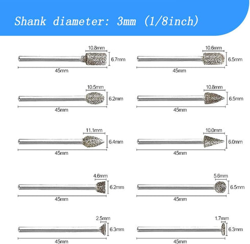 20 Pcs Diamond Burr Set, Stone Carving Sets Diamond Mounted Grinding Bits with 1/8'' Shank for Dremel Rotary Tools (60 Grit)...