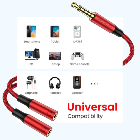 MOSWAG Headphone Mic Splitters Adapter Audio Headphone Connector Mutual Convertors for Gaming Headset, PS4, Xbox One, Notebook, Mobile Phone and T...