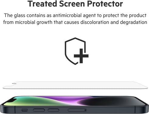 Belkin Tempered Glass iPhone 14, iPhone 13, iPhone 13 Pro Screen Protector - Easy Application with Installation Guide Tray - Crystal Clear Glass S...