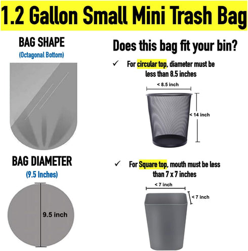 1.2 Gallon (5 Liter) Small Trash Bags (440 Count) Bathroom Garbage Bags 1 Gallon Clear Plastic Wastebasket Can Liners for Home and Office Bins, 44...