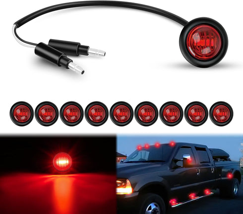 Nilight 3/4Inch Round Marker Light 10PCS Red LED Clearance Light 2 Connectors Side Indicator Bullet Marker Light IP68 Waterproof for Trailer Truck...