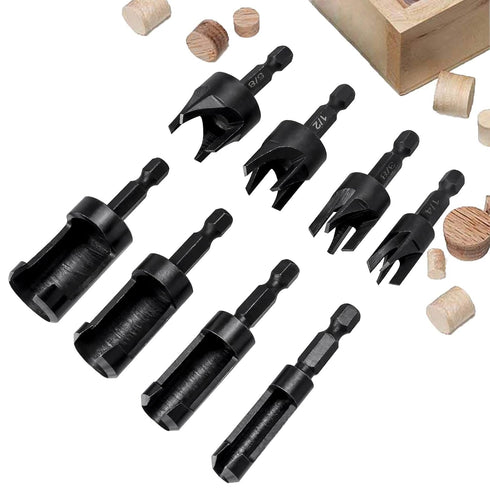 Yakamoz 8Pcs Wood Plug Cutter Set, 1/4 Inch Hex Shank Straight and Tapered Wood Hole Plug Cutters Cork Drill Bits Cutting Tool 5/8" 1/2" 3/8" 1/4"...