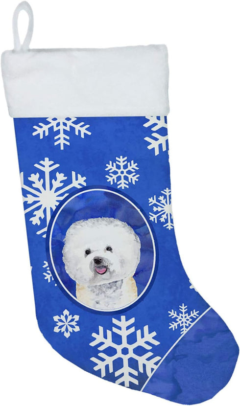 Caroline's Treasures SC9362-CS Bichon Frise Winter Snowflakes Holiday Christmas Stocking Fireplace Hanging Stockings Christmas Season Party Decor ...
