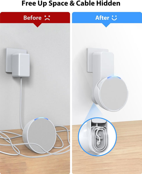 Maxonar Wall Mount for Ech0 P0p, Ech0 pop Wall Mount Speaker Stand Holder No Screws and Drill Needed Cable Hidden Storage - White...