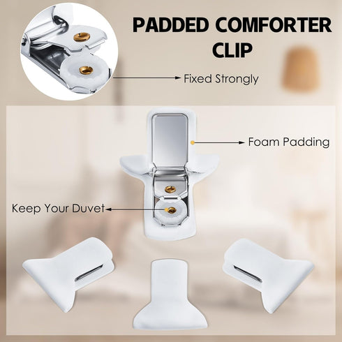 Padded Comforter Clips Duvet Clips White Padded Clips Blanket Fasteners to Secure Bedding for Preventing Comforters From Shifting Inside Duvet Cov...