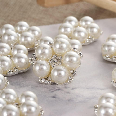 30pcs/Set Flower Rhinestones Buttons Pearl Button Wedding Decoration DIY Alloy Cryustal Bow Accessories(0.9inch,Sliver)...