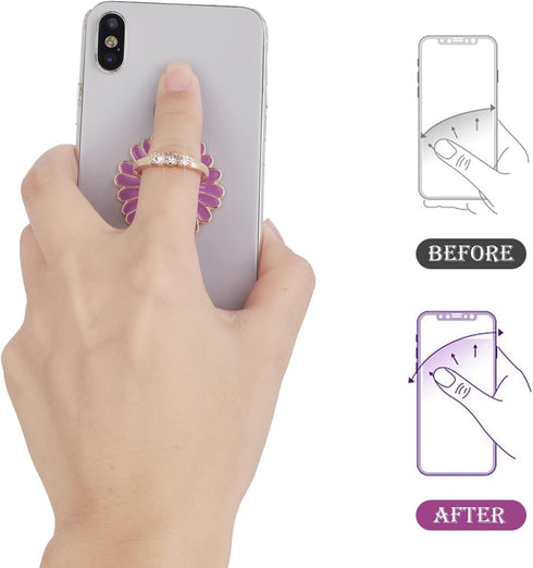 Cell Phone Ring Holders, 4 Pcs Cute Daisy Finger Kickstands Metal Round 180°/360° Rotation Hand Grip with Knob Loop Phone Ring Grips Compatible wi...