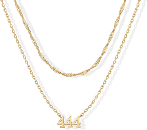 PAVOI 14K Gold Plated Angel Number Pendant Layering Necklace for Women | 999 Lucky Numerology Singapore Chain Necklace...