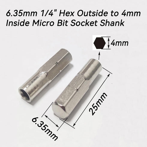 3 Pieces1/4 to 4mm Bit Adapter, 6.35mm 1/4" Hex Outside to 4mm Inside Micro Bit Socket Shank,25mm Long Screw driver Converter for Manual Precision...
