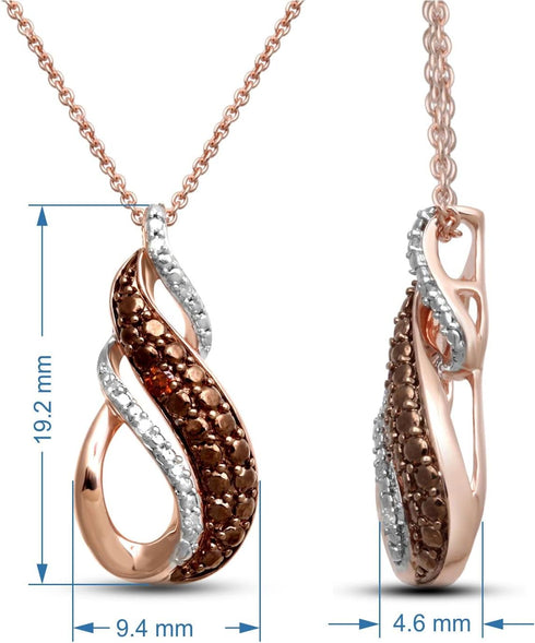 Jewelili Rose Gold over Sterling Silver Natural White and Orange Cognac Diamonds Twisted Pendant Necklace 18" Cable Chain...