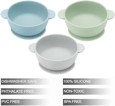 PandaEar 3 Pack Suction Bowls for Baby Toddlers 6-12 months, Silicone Baby Bowls with Suction for Food Feeding, BPA Free Toddler Bowls, Microwave ...
