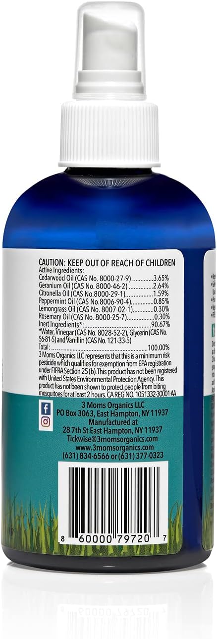 3 Moms Organics TickWise | 8oz Extra Strength, DEET- Free, Tick and Insect Repellent | Plant Based Essential Oils and All Natural Ingredients | Sa...