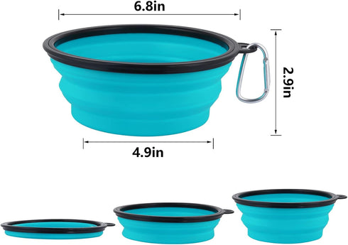 SLSON Dog Bowls Pet Collapsible Bowl with Cover Lids, 2 Pack, Light Blue and Green, Large...