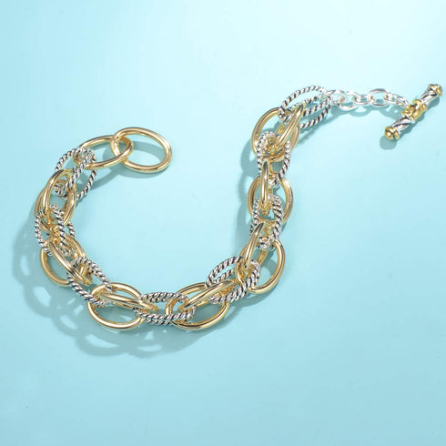 UNY JEWEL Luxury Fusion Twisted Cable Link Chain Bracelet for Women Shinny Designer Dupes Statement Jewelry Two Tone Gold Wire Link...